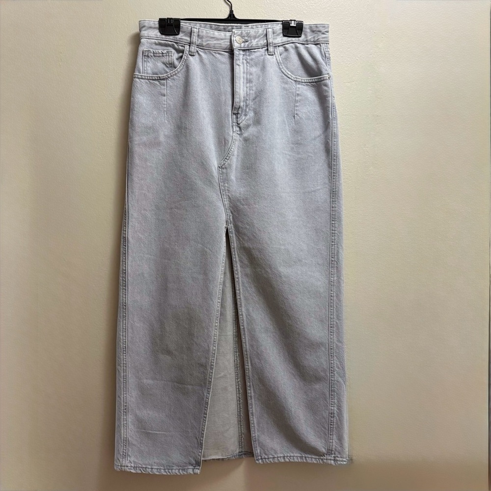 Zara Light Grey Denim Maxi Skirt High Rise Straight Fit Minimalist Y2K Women’s M